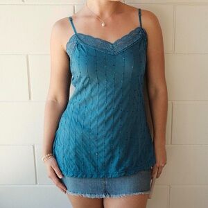 Teal Lace Trim Cami Top